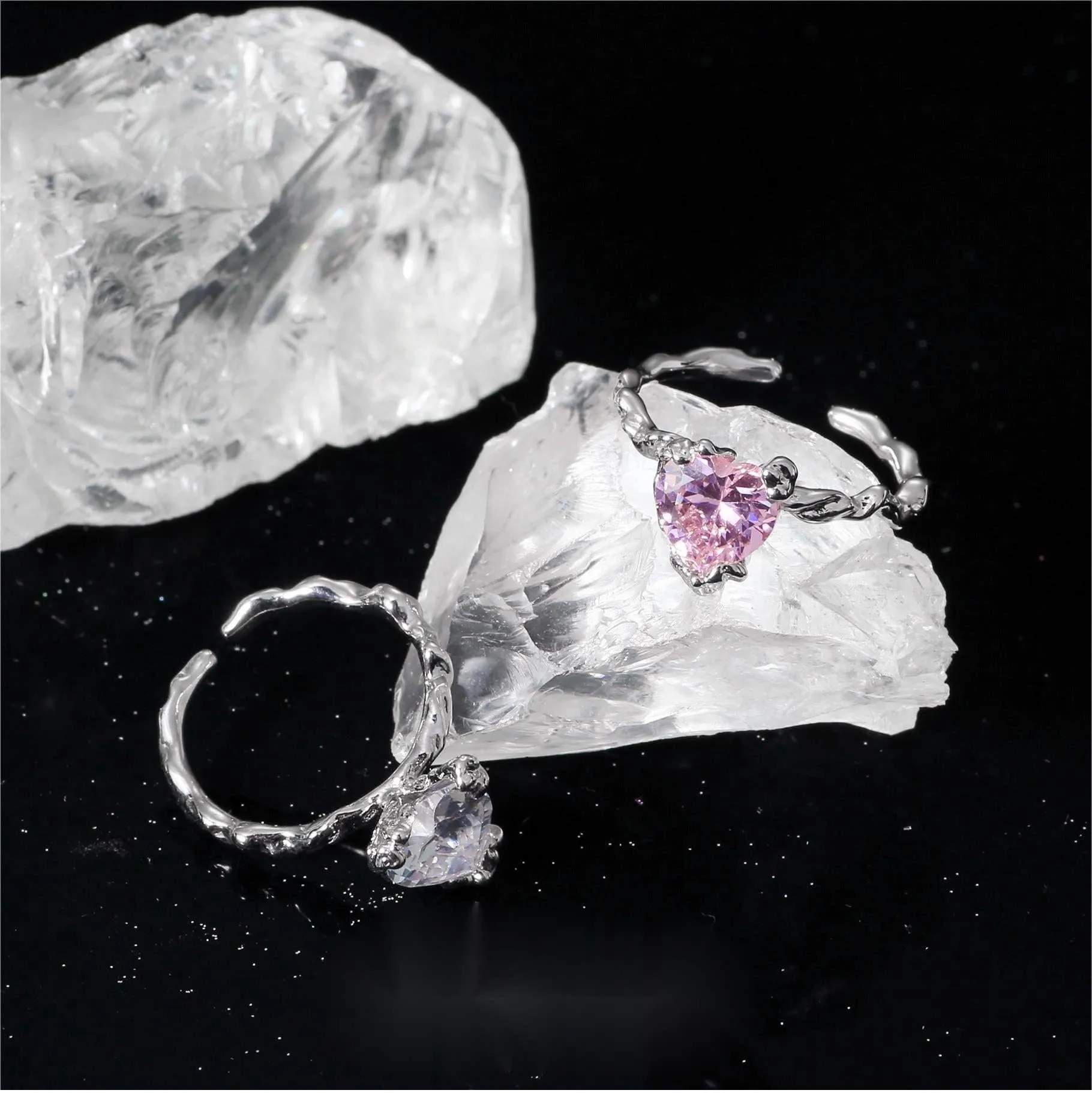 Charming Adjustable Crystal Heart Ring