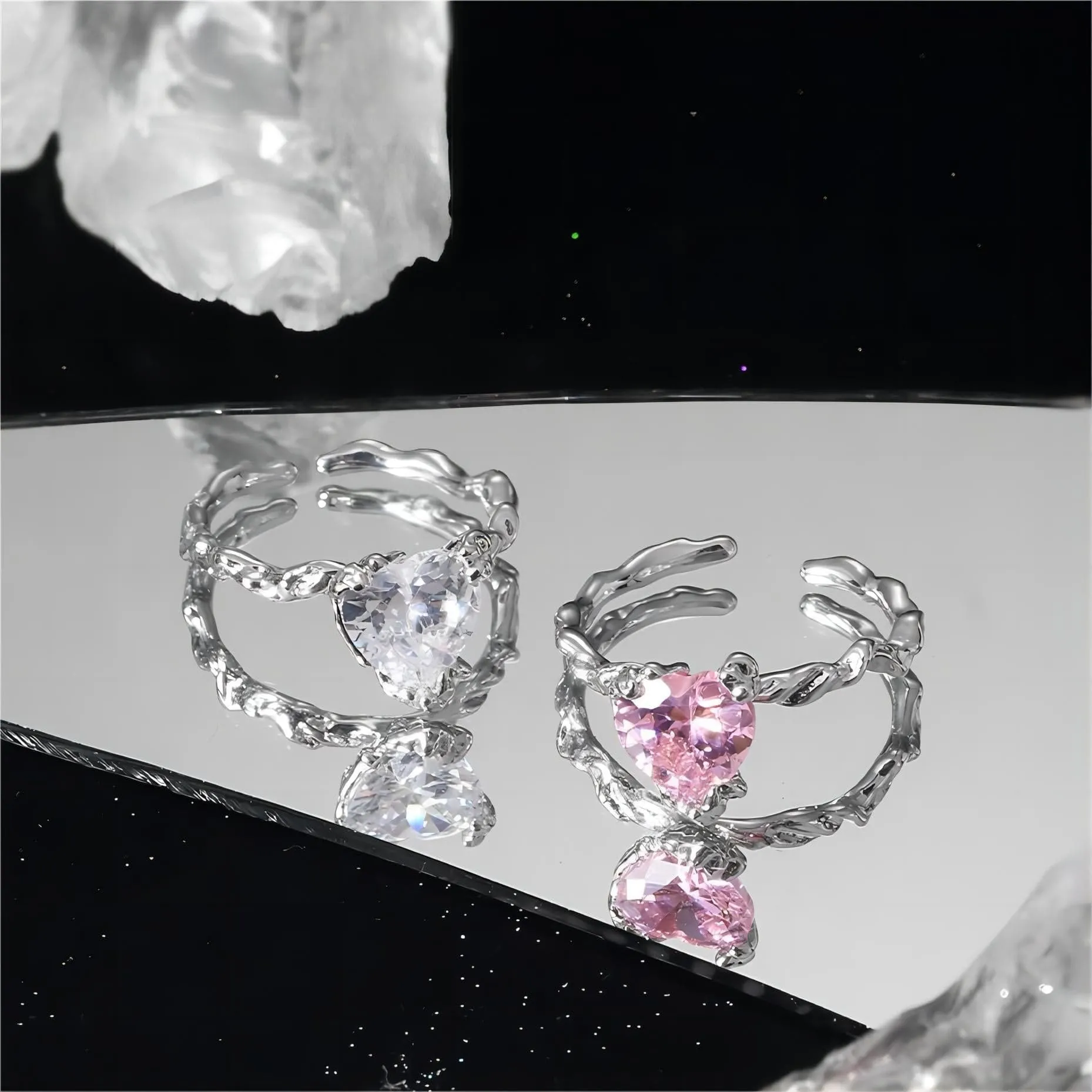 Charming Adjustable Crystal Heart Ring