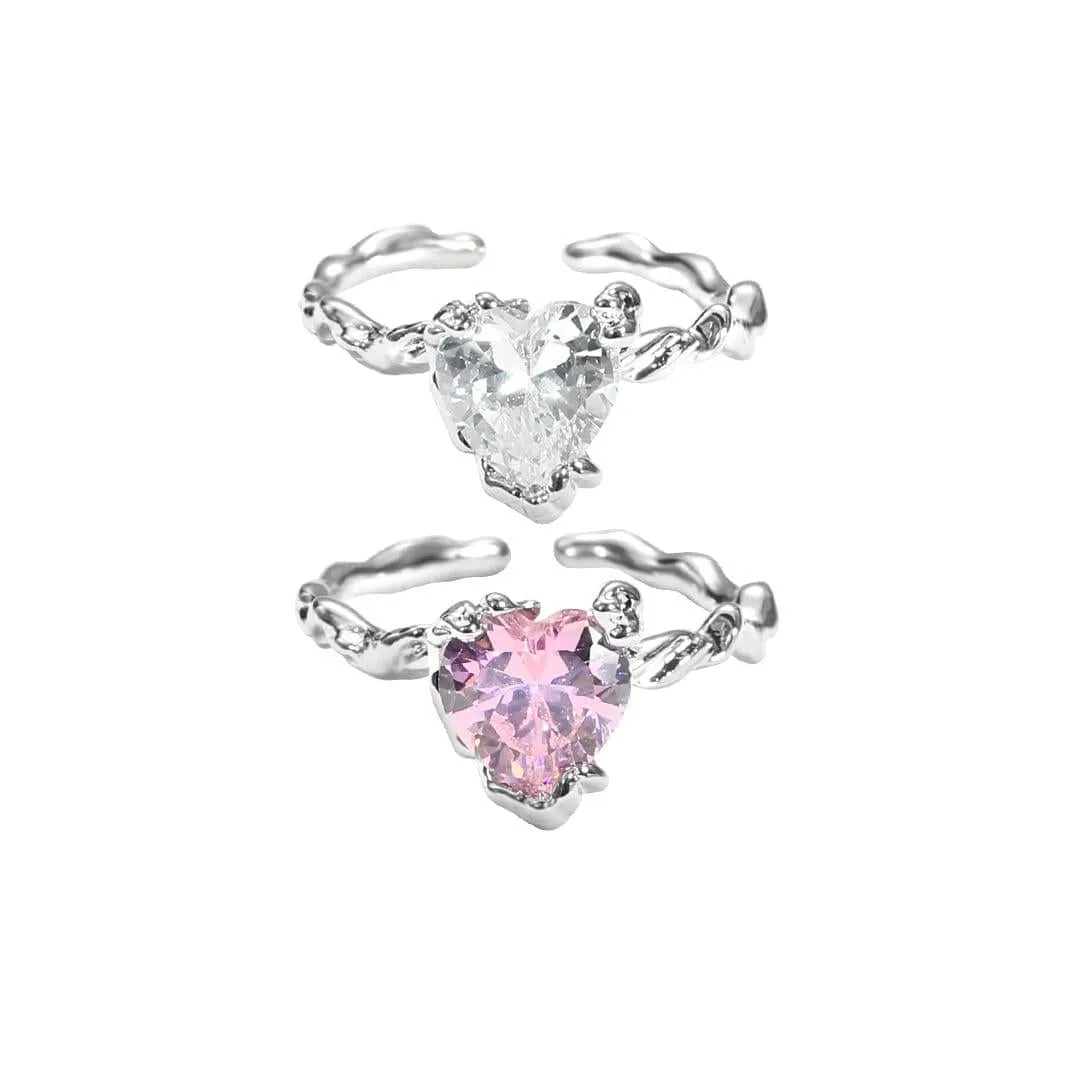 Charming Adjustable Crystal Heart Ring