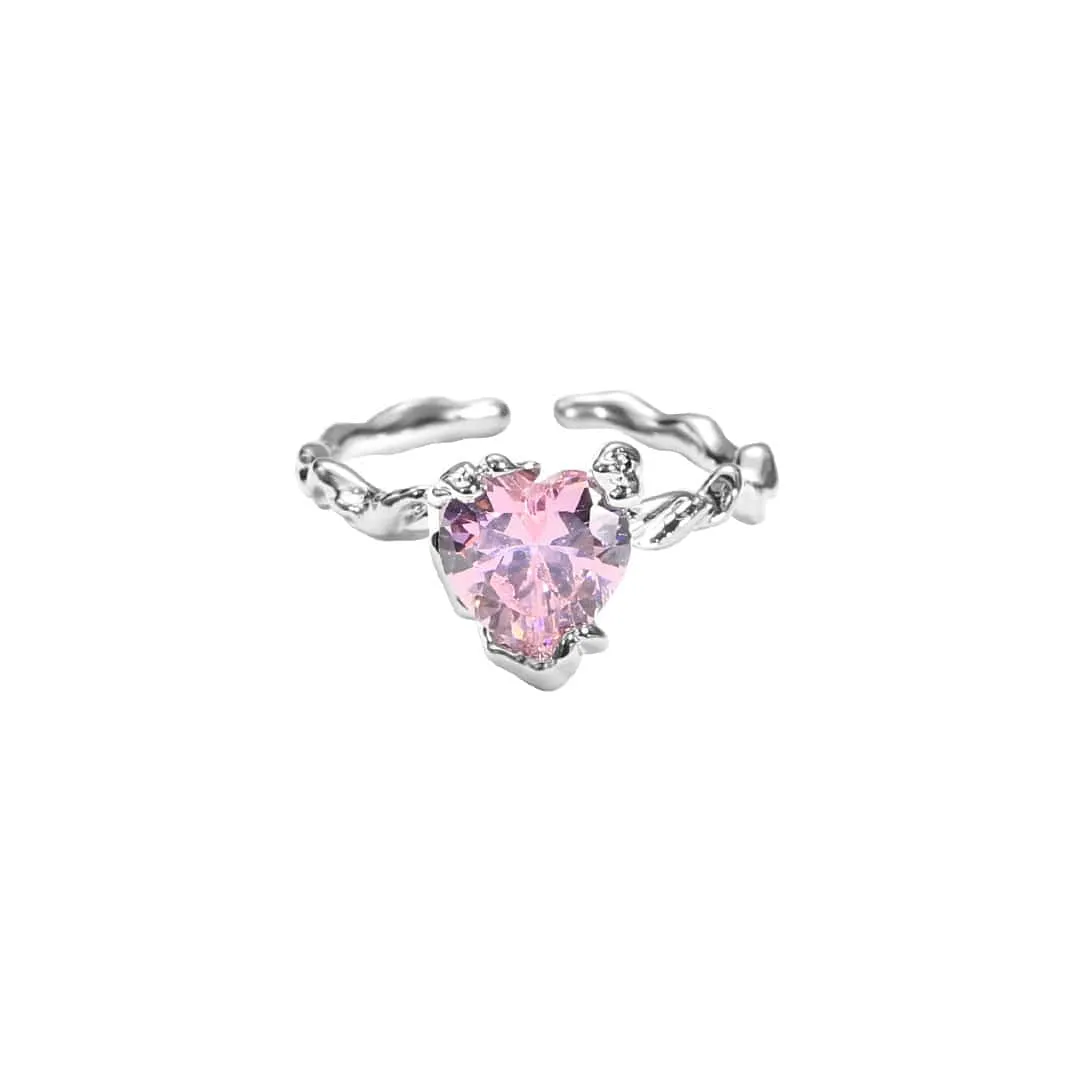 Charming Adjustable Crystal Heart Ring