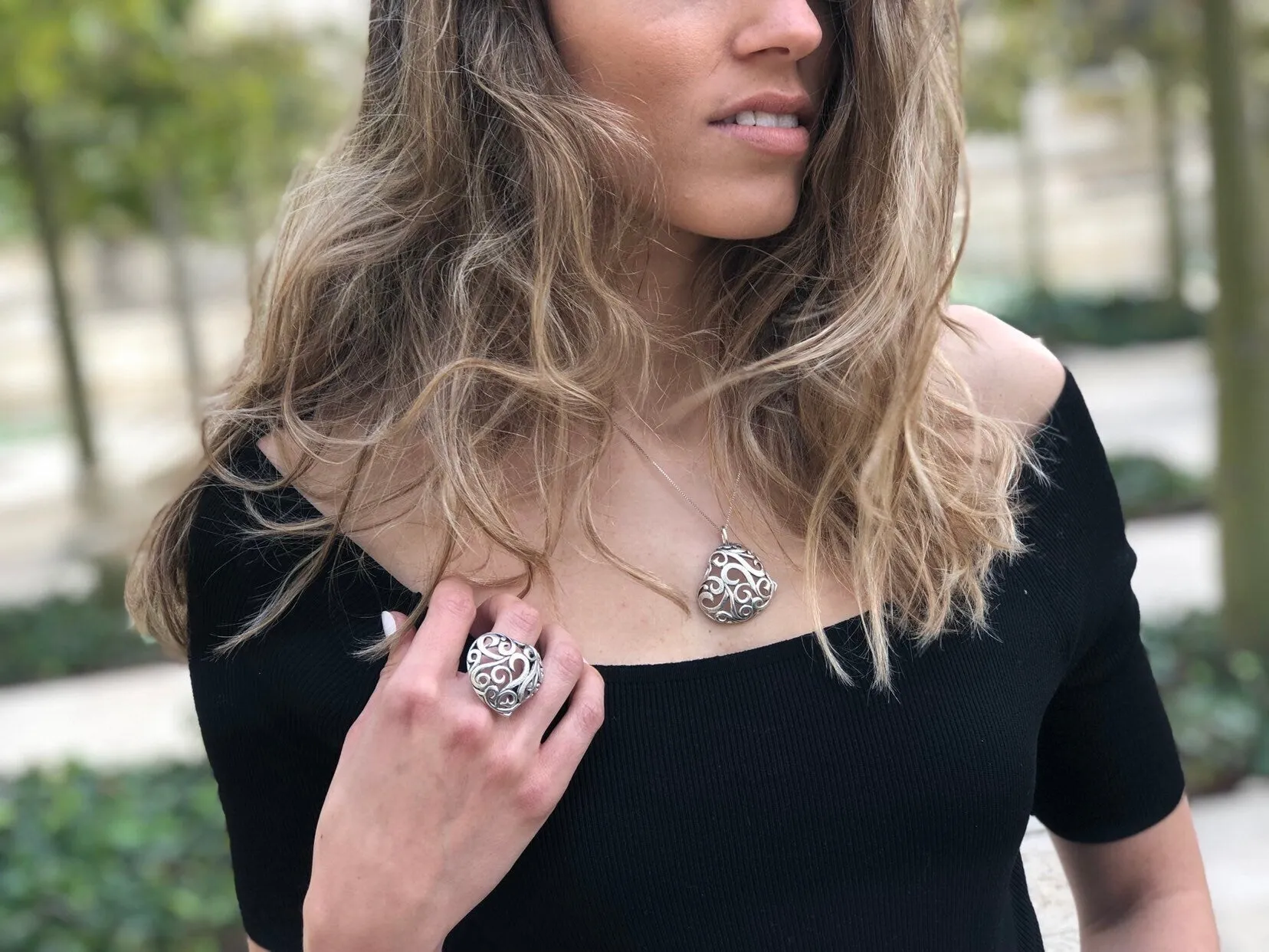 Chunky Heart Ring - Ornament Heart Ring - Statement Silver RIng