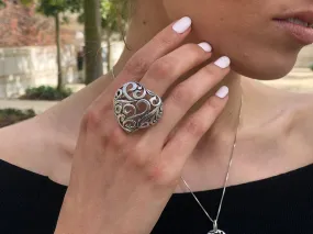 Chunky Heart Ring - Ornament Heart Ring - Statement Silver RIng