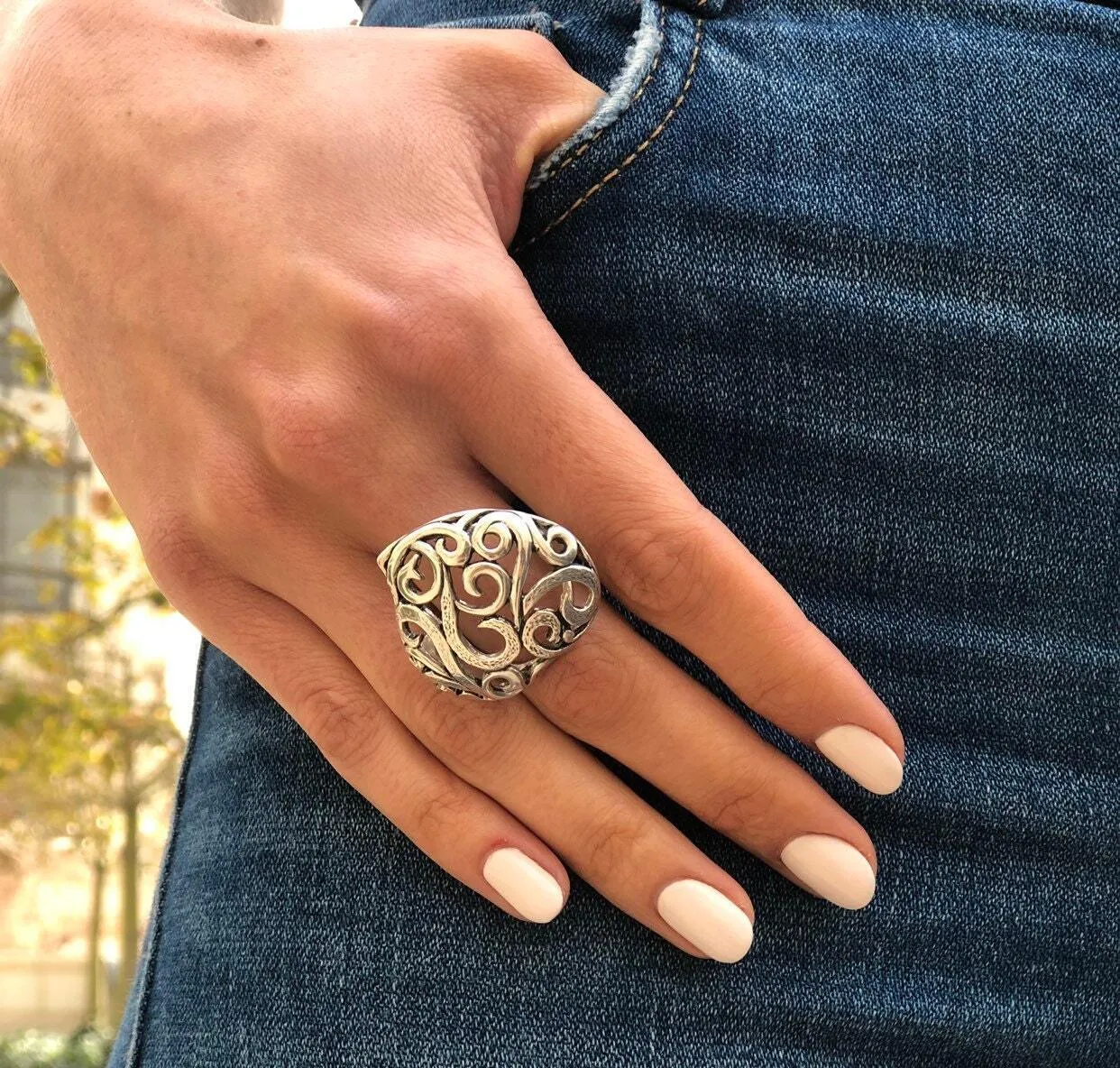 Chunky Heart Ring - Ornament Heart Ring - Statement Silver RIng