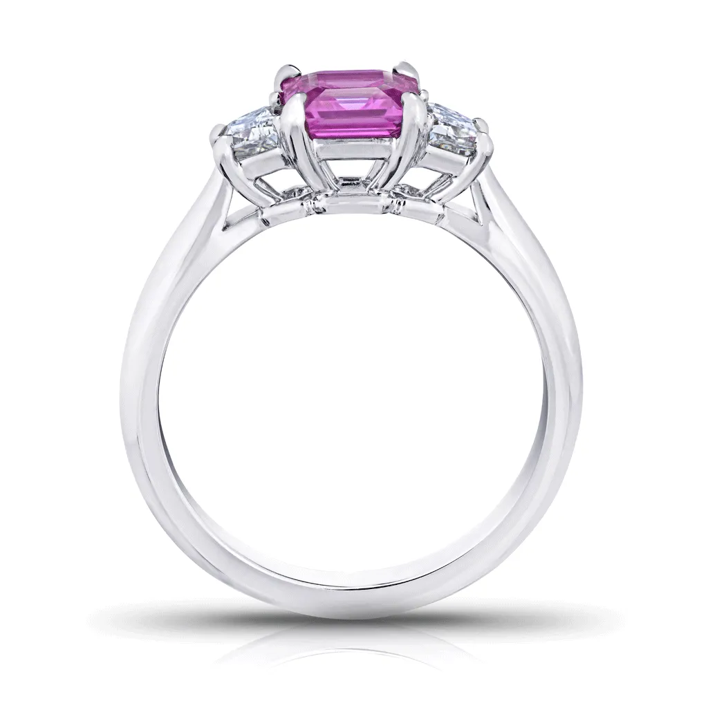Classic Asscher Cut Pink Sapphire Diamond Engagement Ring