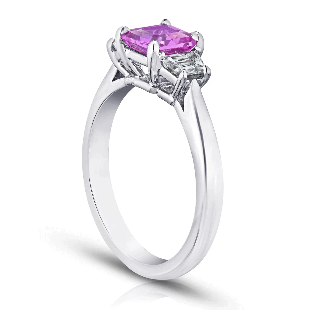 Classic Asscher Cut Pink Sapphire Diamond Engagement Ring