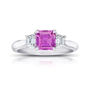 Classic Asscher Cut Pink Sapphire Diamond Engagement Ring