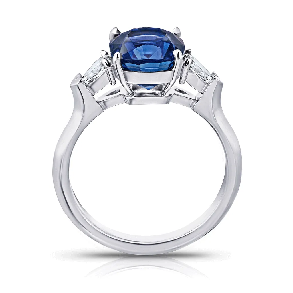 Classic Cushion Cut Blue Sapphire and Diamond Engagement Ring