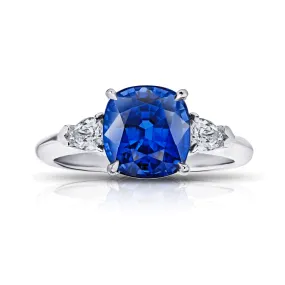 Classic Cushion Cut Blue Sapphire and Diamond Engagement Ring