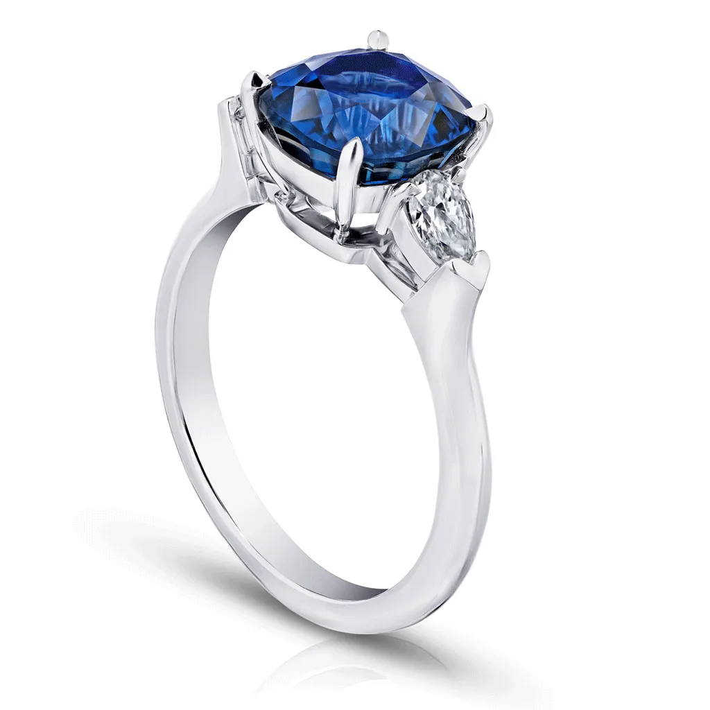 Classic Cushion Cut Blue Sapphire and Diamond Engagement Ring