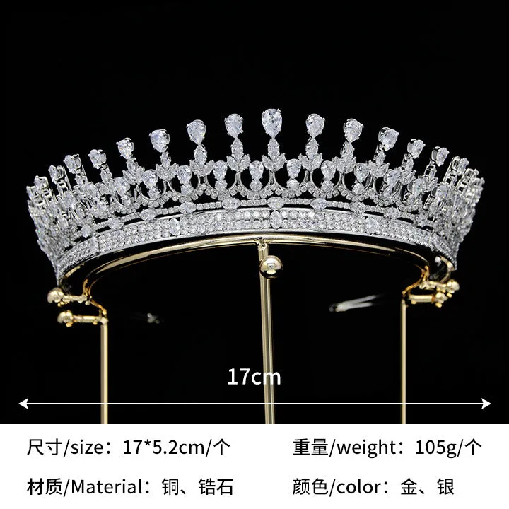 Classic Zirconia Wedding Tiara,Crystal Big Tiara for Bride,Prom,Party Head Accessories GH0066
