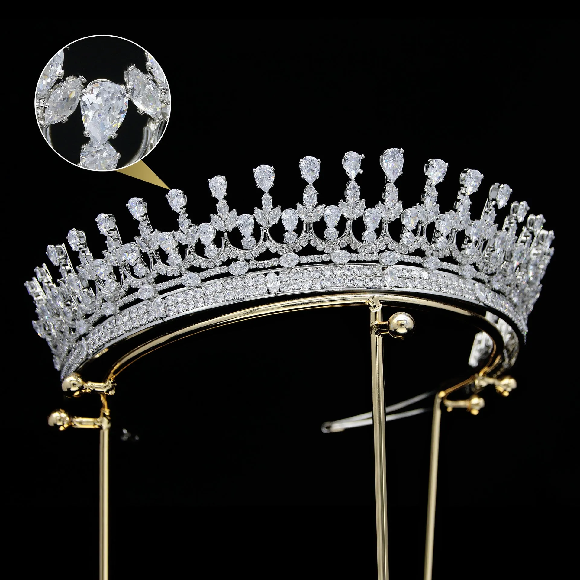 Classic Zirconia Wedding Tiara,Crystal Big Tiara for Bride,Prom,Party Head Accessories GH0066