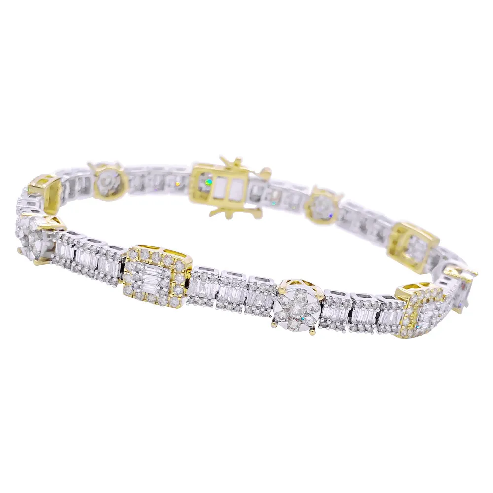 Cluster Rectangle & Round 5.00cttw Diamond Bracelet 10K Gold