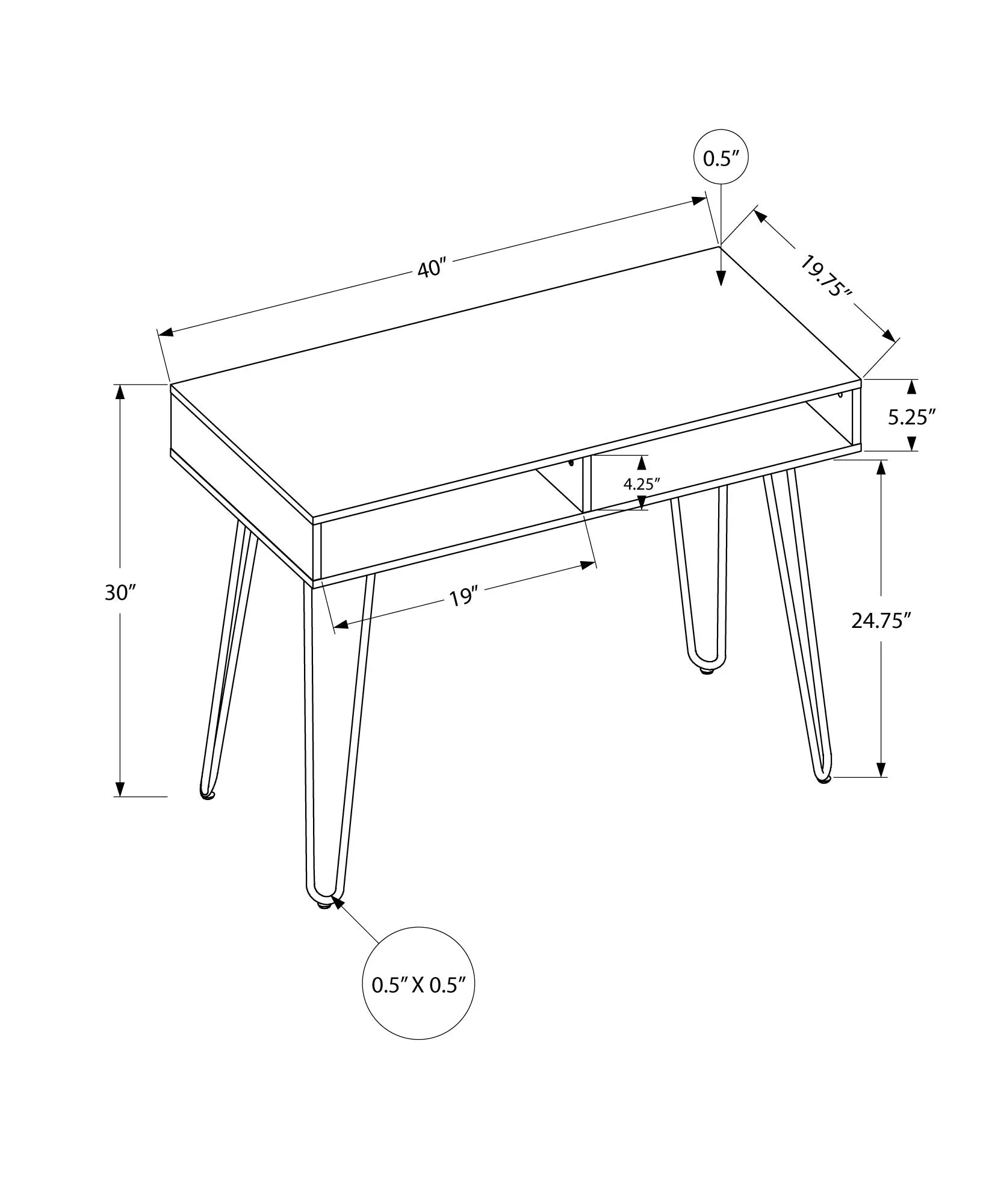 Computer Desk - 40"L / Grey / Black Metal