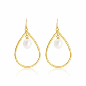 Credo Brushed Gold Vermeil & Pearl Drop Earrings