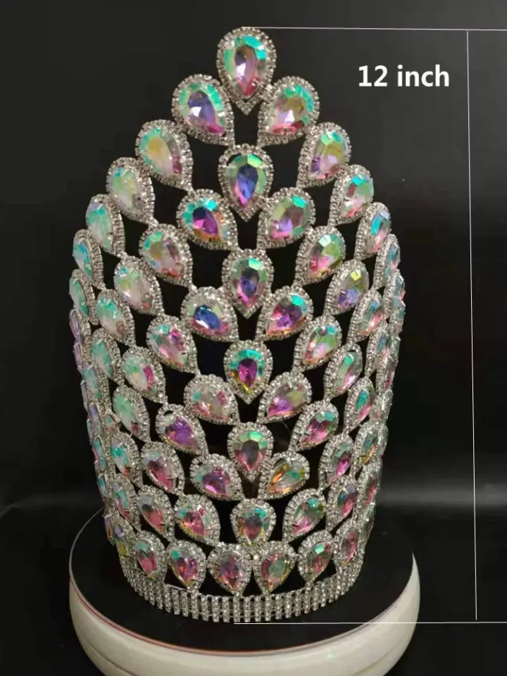 Crystal Pageant Tiara Crown tall wedding Crown