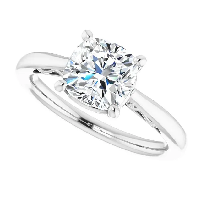 Cubic Zirconia Engagement Ring- The Abbey Ro (Customizable Cushion Cut Solitaire with 'Incomplete' Decorations)