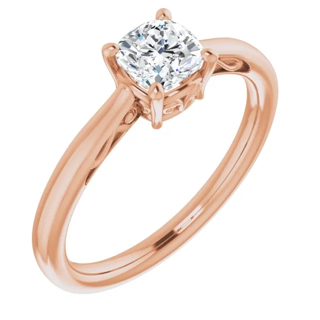 Cubic Zirconia Engagement Ring- The Abbey Ro (Customizable Cushion Cut Solitaire with 'Incomplete' Decorations)