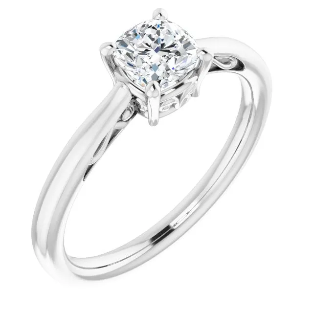 Cubic Zirconia Engagement Ring- The Abbey Ro (Customizable Cushion Cut Solitaire with 'Incomplete' Decorations)