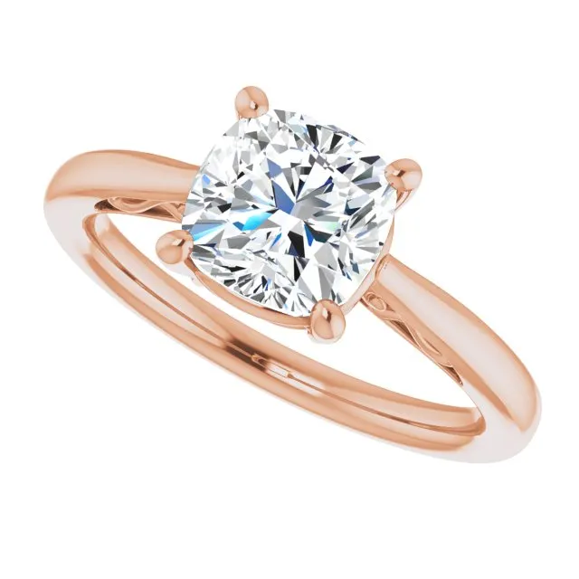 Cubic Zirconia Engagement Ring- The Abbey Ro (Customizable Cushion Cut Solitaire with 'Incomplete' Decorations)