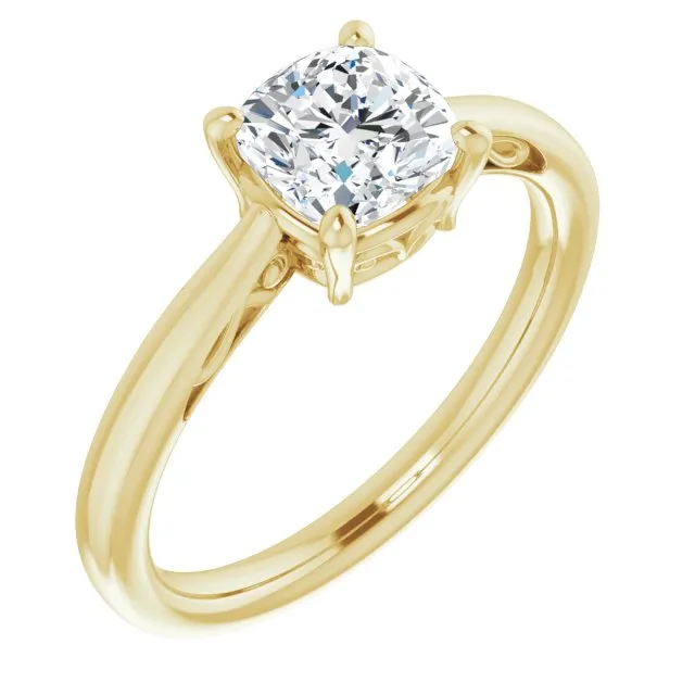 Cubic Zirconia Engagement Ring- The Abbey Ro (Customizable Cushion Cut Solitaire with 'Incomplete' Decorations)
