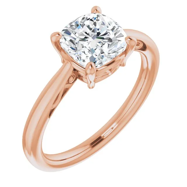 Cubic Zirconia Engagement Ring- The Abbey Ro (Customizable Cushion Cut Solitaire with 'Incomplete' Decorations)
