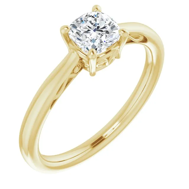 Cubic Zirconia Engagement Ring- The Abbey Ro (Customizable Cushion Cut Solitaire with 'Incomplete' Decorations)
