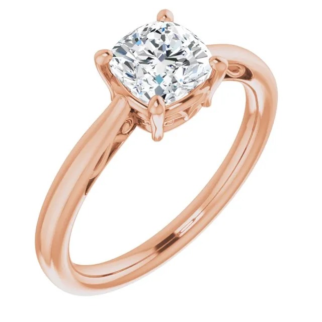 Cubic Zirconia Engagement Ring- The Abbey Ro (Customizable Cushion Cut Solitaire with 'Incomplete' Decorations)