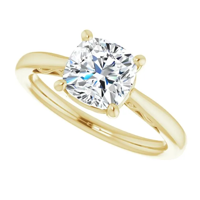 Cubic Zirconia Engagement Ring- The Abbey Ro (Customizable Cushion Cut Solitaire with 'Incomplete' Decorations)