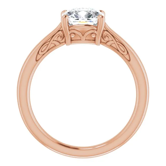 Cubic Zirconia Engagement Ring- The Abbey Ro (Customizable Cushion Cut Solitaire with 'Incomplete' Decorations)