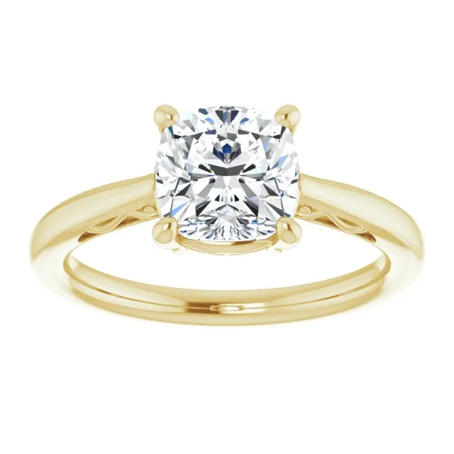 Cubic Zirconia Engagement Ring- The Abbey Ro (Customizable Cushion Cut Solitaire with 'Incomplete' Decorations)