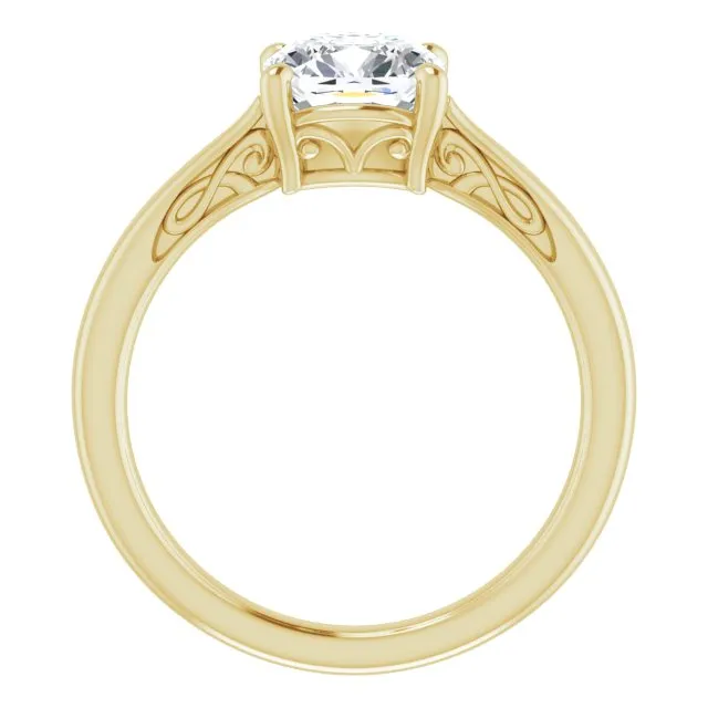 Cubic Zirconia Engagement Ring- The Abbey Ro (Customizable Cushion Cut Solitaire with 'Incomplete' Decorations)