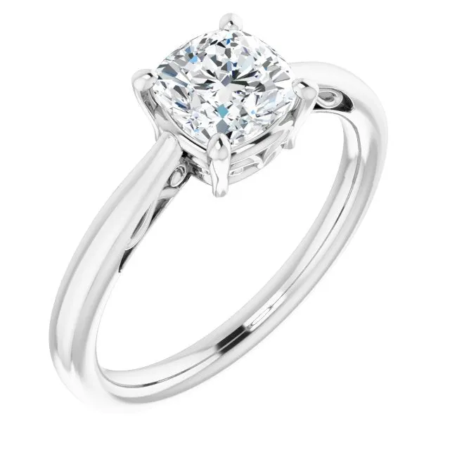 Cubic Zirconia Engagement Ring- The Abbey Ro (Customizable Cushion Cut Solitaire with 'Incomplete' Decorations)