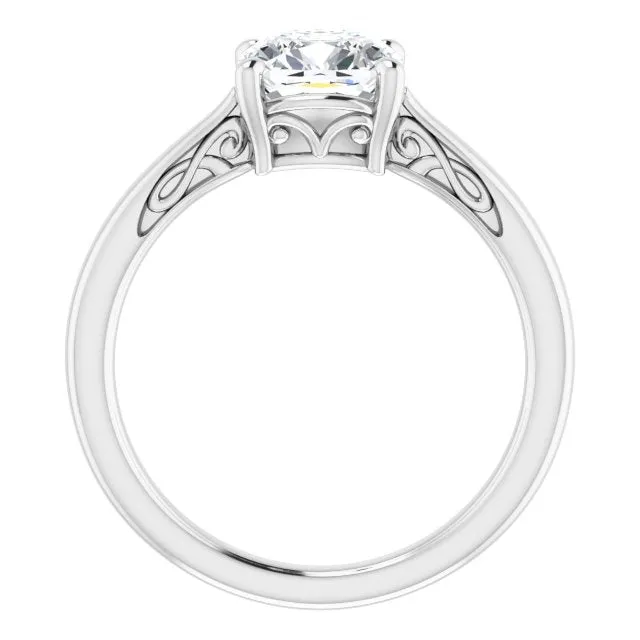 Cubic Zirconia Engagement Ring- The Abbey Ro (Customizable Cushion Cut Solitaire with 'Incomplete' Decorations)