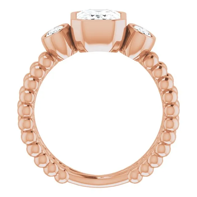 Cubic Zirconia Engagement Ring- The a'Malisa (Customizable 3-stone Radiant Cut Design with 2 Oval Cut Side Stones and Wide, Bubble-Bead Split-Band)