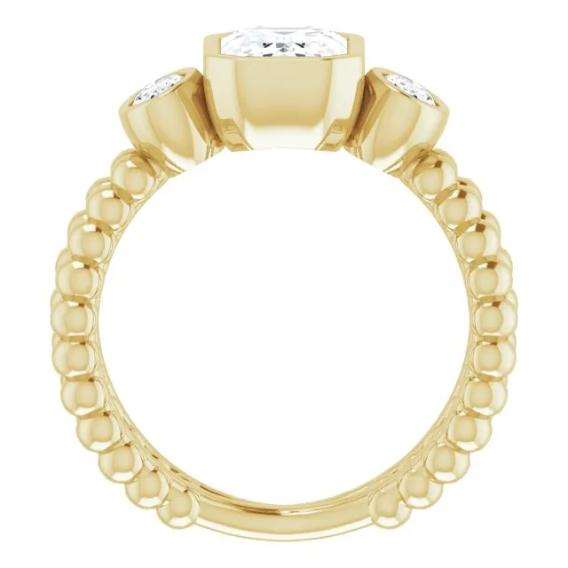 Cubic Zirconia Engagement Ring- The a'Malisa (Customizable 3-stone Radiant Cut Design with 2 Oval Cut Side Stones and Wide, Bubble-Bead Split-Band)
