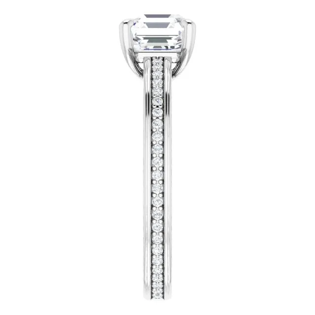 Cubic Zirconia Engagement Ring- The Angie (Customizable Asscher Cut Design with Rope-Filigree Hammered Inlay & Round Channel Accents)