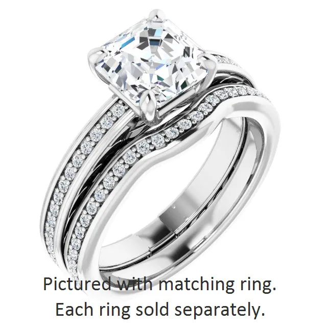 Cubic Zirconia Engagement Ring- The Angie (Customizable Asscher Cut Design with Rope-Filigree Hammered Inlay & Round Channel Accents)