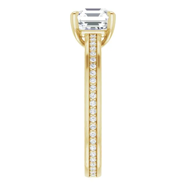 Cubic Zirconia Engagement Ring- The Angie (Customizable Asscher Cut Design with Rope-Filigree Hammered Inlay & Round Channel Accents)