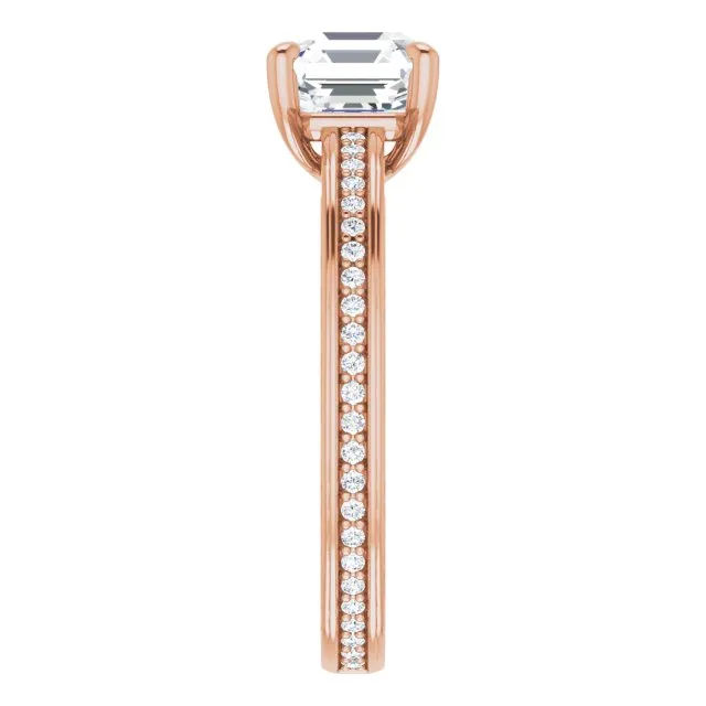 Cubic Zirconia Engagement Ring- The Angie (Customizable Asscher Cut Design with Rope-Filigree Hammered Inlay & Round Channel Accents)