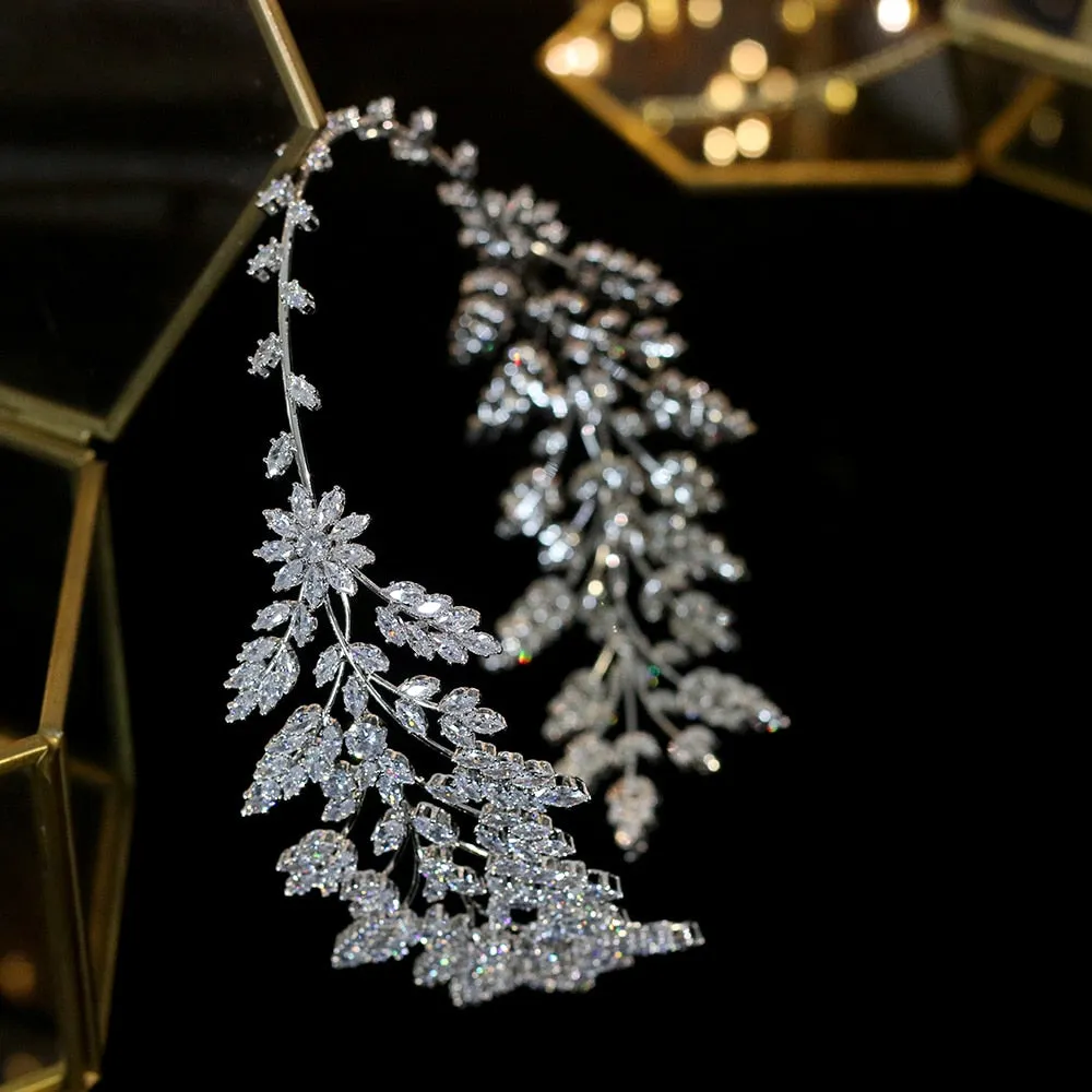 Cubic Zirconia Leaf Tiara Wedding Headband