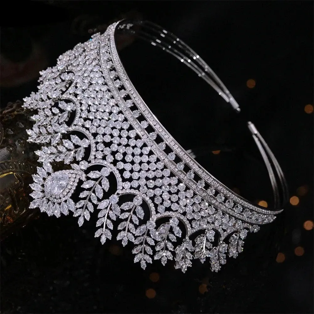 Cubic Zirconia Wedding Bridal Big Tiara Crown Luxury Handmade Princess Hair Accessory