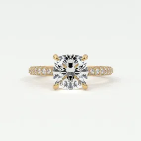 Cushion Cut Pave Diamond Hidden Halo Triple Row Band