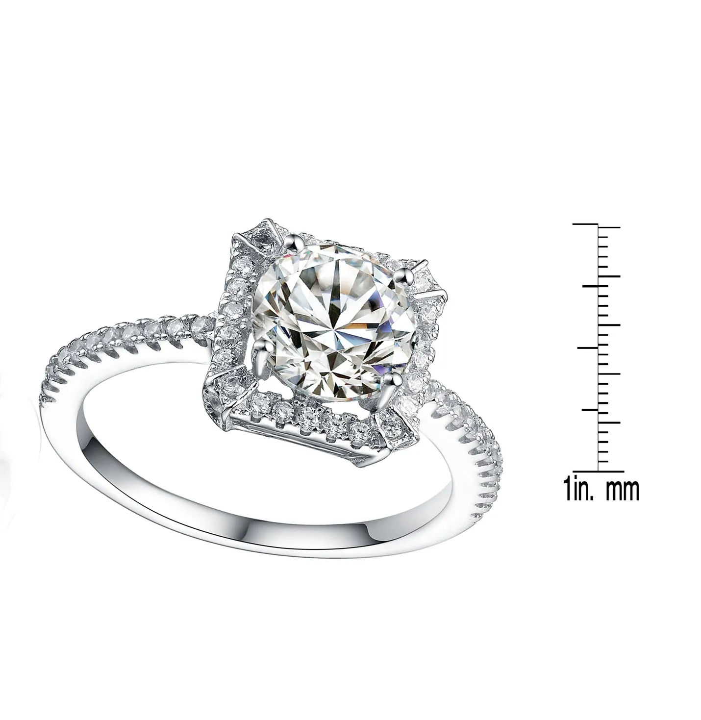 CZ Sterling Silver Rhodium Plated Fancy Square Ring