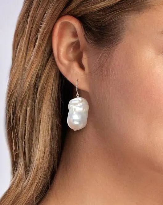 Daisy White Freshwater Baroque Pearl Earrings Sterling Silver