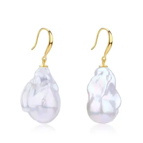 Daisy White Freshwater Baroque Pearl Earrings Sterling Silver