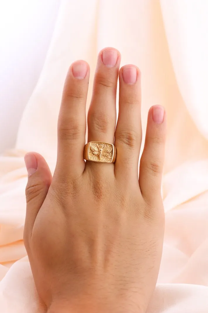 Death Moth Gold Signet Ring