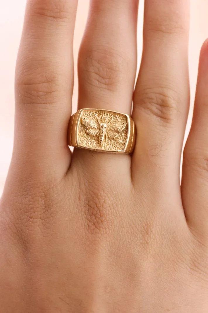 Death Moth Gold Signet Ring