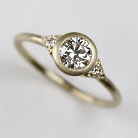 Deco Bezel Three Stone Ring with Diamond Foundry Stone