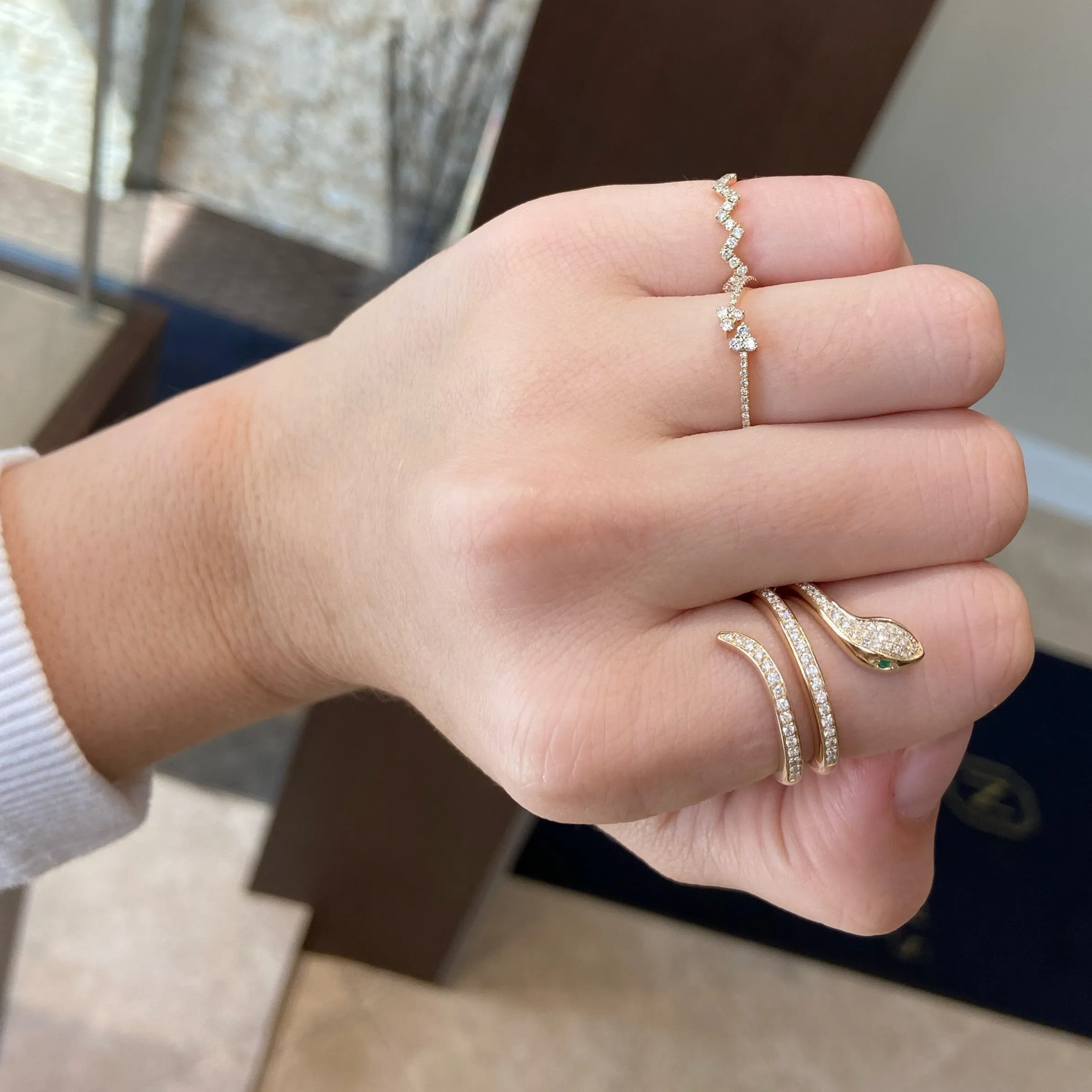 Diamond & Emerald Snake Wrap Ring