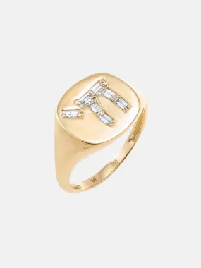Diamond Baguette Chai Signet Pinky Ring 14K